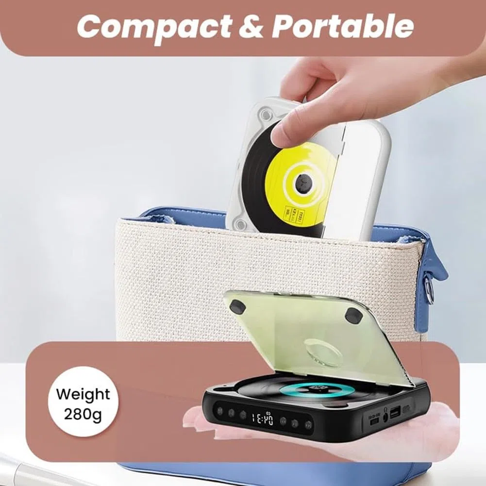 Lettore CD Portatile Wireless e Cablato Audio Alta Fedeltà tegrata per Musica in Leggero 13cm(pink)