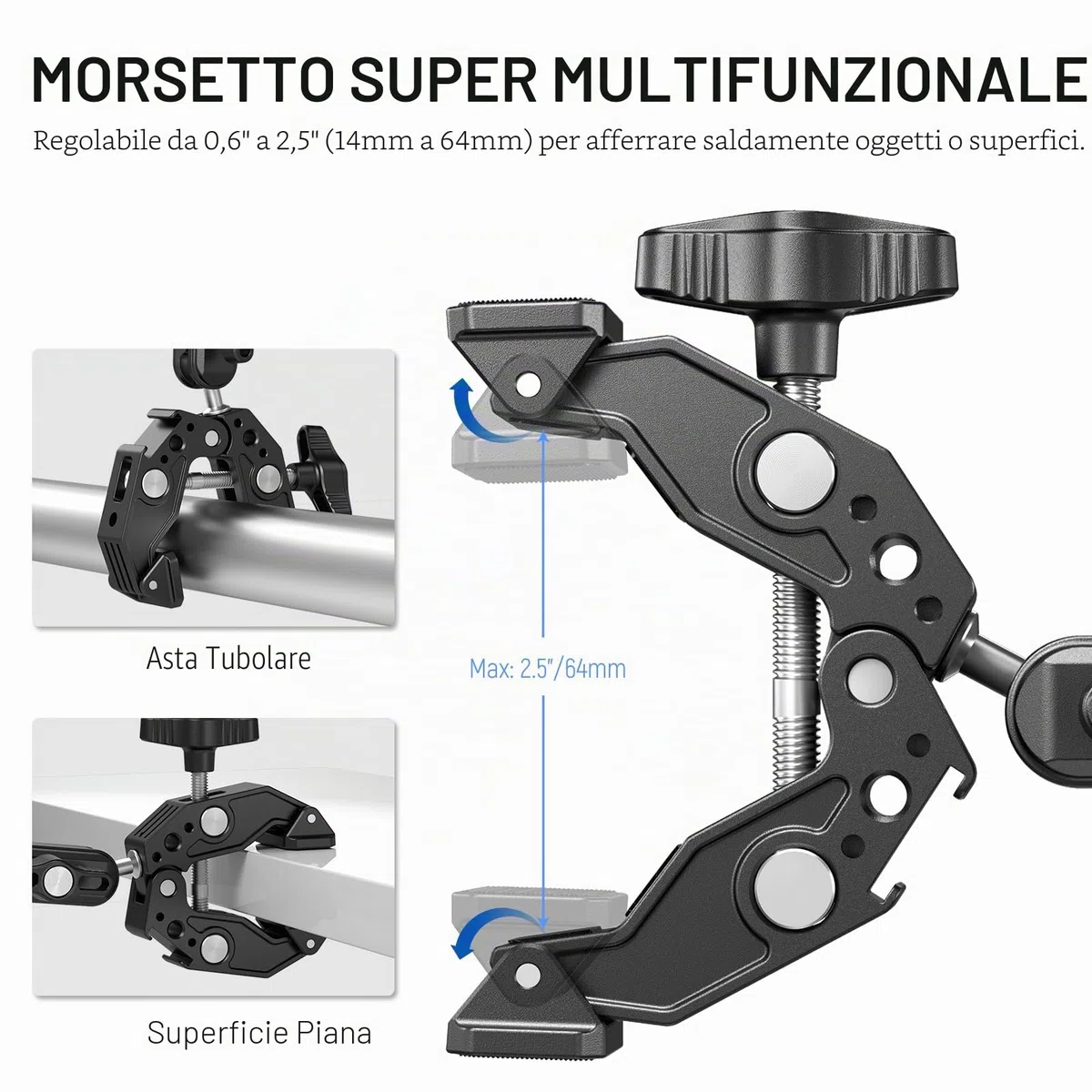 NEEWER Doppia Super Clamp Supporto per Fotocamera, Braccio Magico a 2 Teste Sferiche, Slitte Fredde, Supporto per Action Camera/Luce LED per Aste da Scrivania Compatibile con SmallRig GoPro DJI,UA036