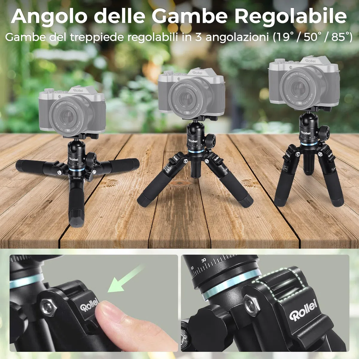 Rollei Compact Traveler Mini M1, Mini Treppiede Fotocamera in Alluminio 49cm Cavalletto Fotografico Piccolo Leggero con Testa a Sfera Arca Swiss per DSLR Nero, Macro-Treppiede-Fotocamera-Tripod