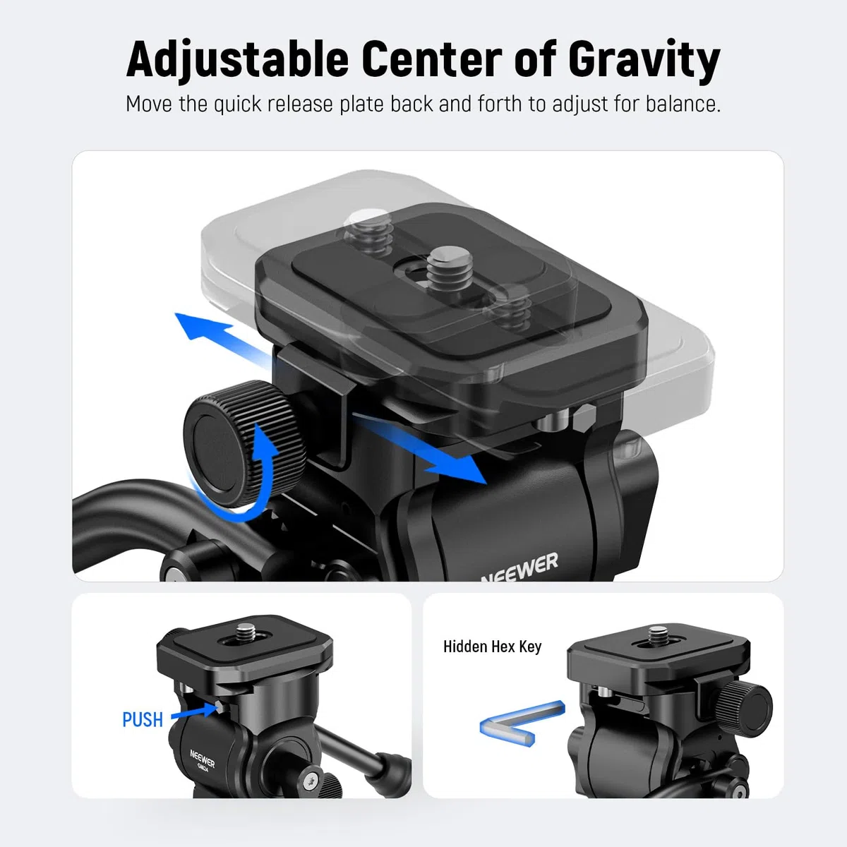 NEEWER Testa Fluida per Treppiede con Piastra Sgancio Rapido e Maniglia, Adattatore Treppiede Fotocamera Pan. Incli. Compatibile con Arca Swiss per Videocamere DSLR Compatte, Max 3kg, GM24 Tutto Nero