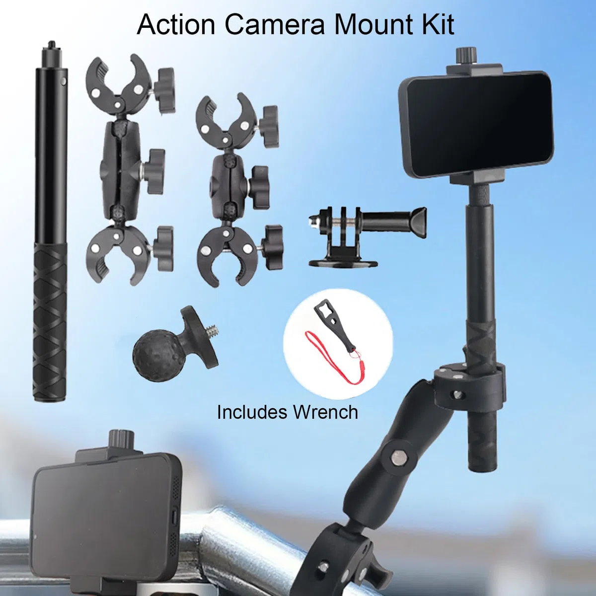 Accessori Per Insta 360 x4,Per Insta 360 x3 Kit Moto,Supporto Per Videocamera,Rotazione Di 360 Gradi,Doppio Morsetto,Alluminio,Doppia Stabilità,Per Insta360 x5,x4,x3,x2,Per One Rs,Per Ace,Ace Pro