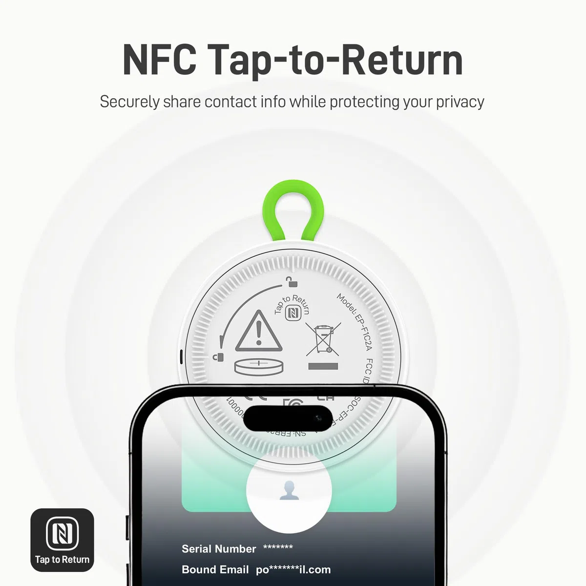 Epicka Targhette con cinturino regolabile integrato, batteria di 2 anni, compatibile con Apple Find My (solo iOS), NFC e IP67, impermeabile, Smart Tag per chiavi, bagagli, bici, animali domestici
