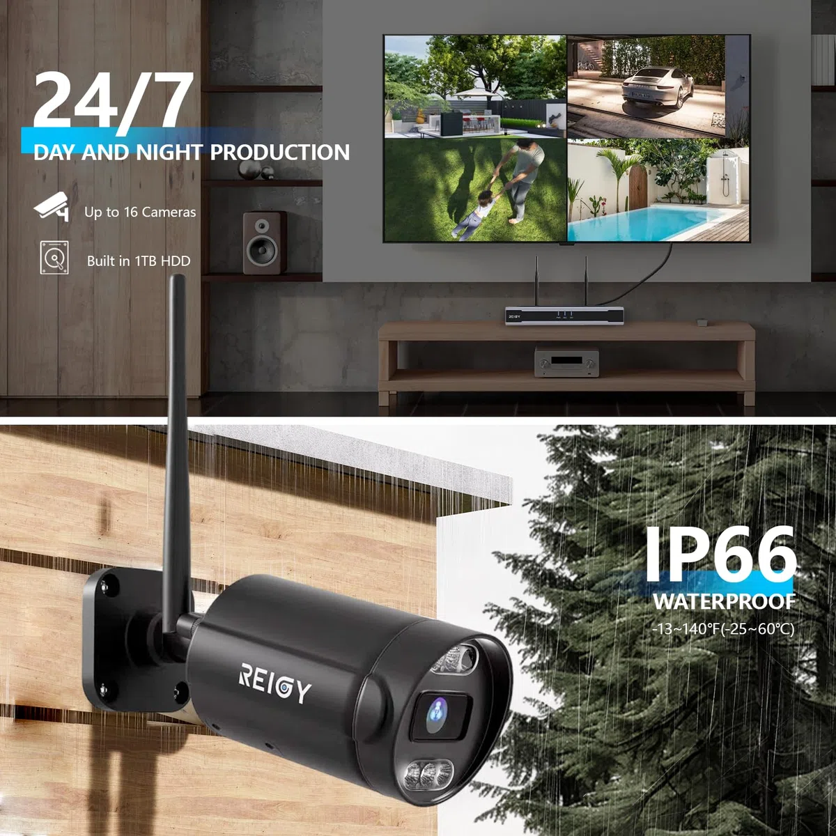 REIGY 8MP Kit Videosorveglianza Wifi Esterno Disco Rigido da 1TB Preinstallato, Sistema Telecamere Videosorveglianta Registratore con 4x Videocamera(3840*2160), Camera Sorveglianza Sirena Remoto Vista