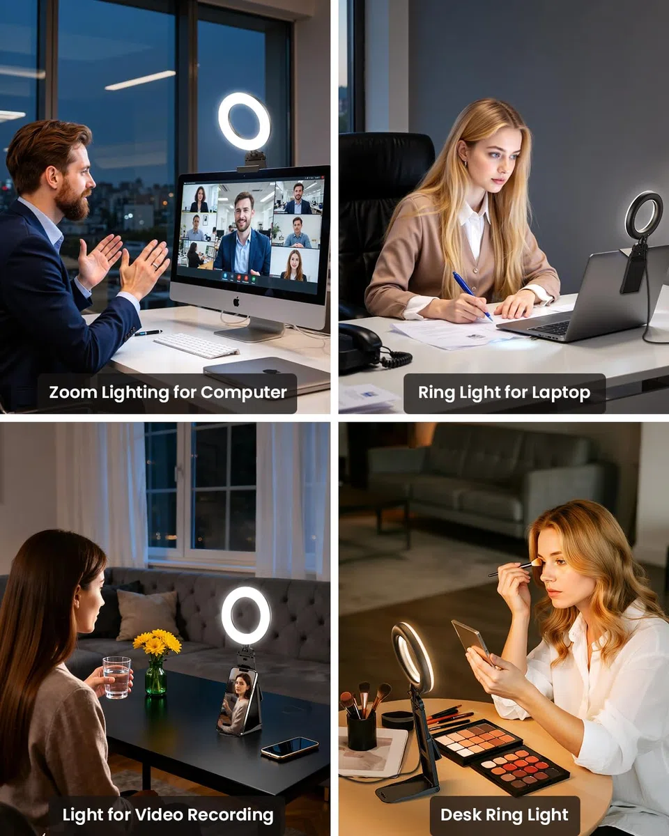 Luce ad anello con clip per computer portatile, illuminazione per videoconferenza, luce per webcam zoom per riunioni, monitor PC, MacBook/iMac/Trucco