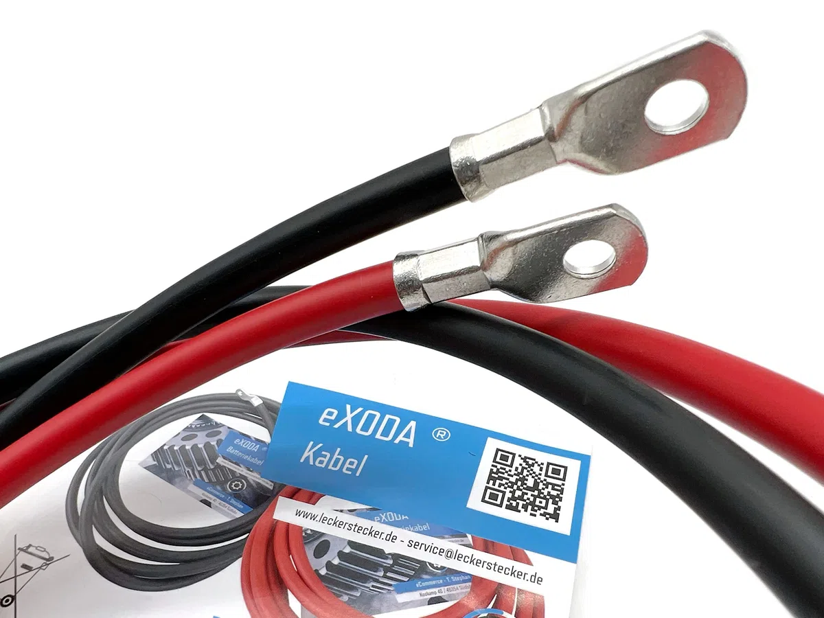 Exoda Cavo Batteria Set 35 mm² 100cm con capocorda M6 Rosso Nero per Auto Barca Moto alta flessibilità 99 percento rame per trasmissione energetica affidabile in sistemi 12V