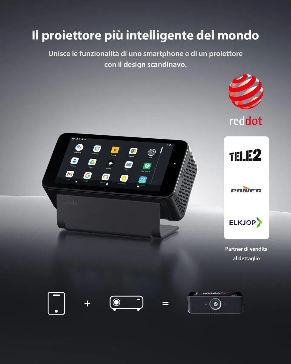 Estelle One Proiettore 4K con 64GB, Batteria Integrata, Android 12 | 5,99" Schermo Touch, Portatile Intelligente, Autofocus/Keystone, Download di App e Rotazione di 90° - Nero