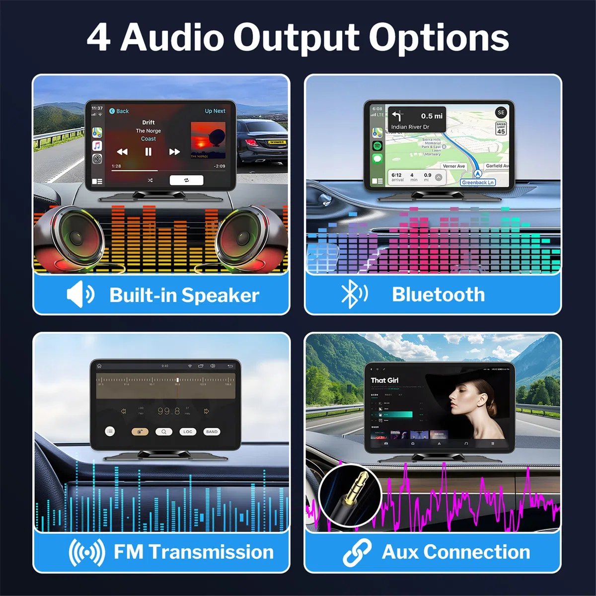 Carplay Android Auto Display 7 pollici Touch Screen Car Play Schermo con telecamera di retromarcia, autoradio Carplay con siri/Googlee Assistant, GPS Navigation, Bluetooth, Mirror Link
