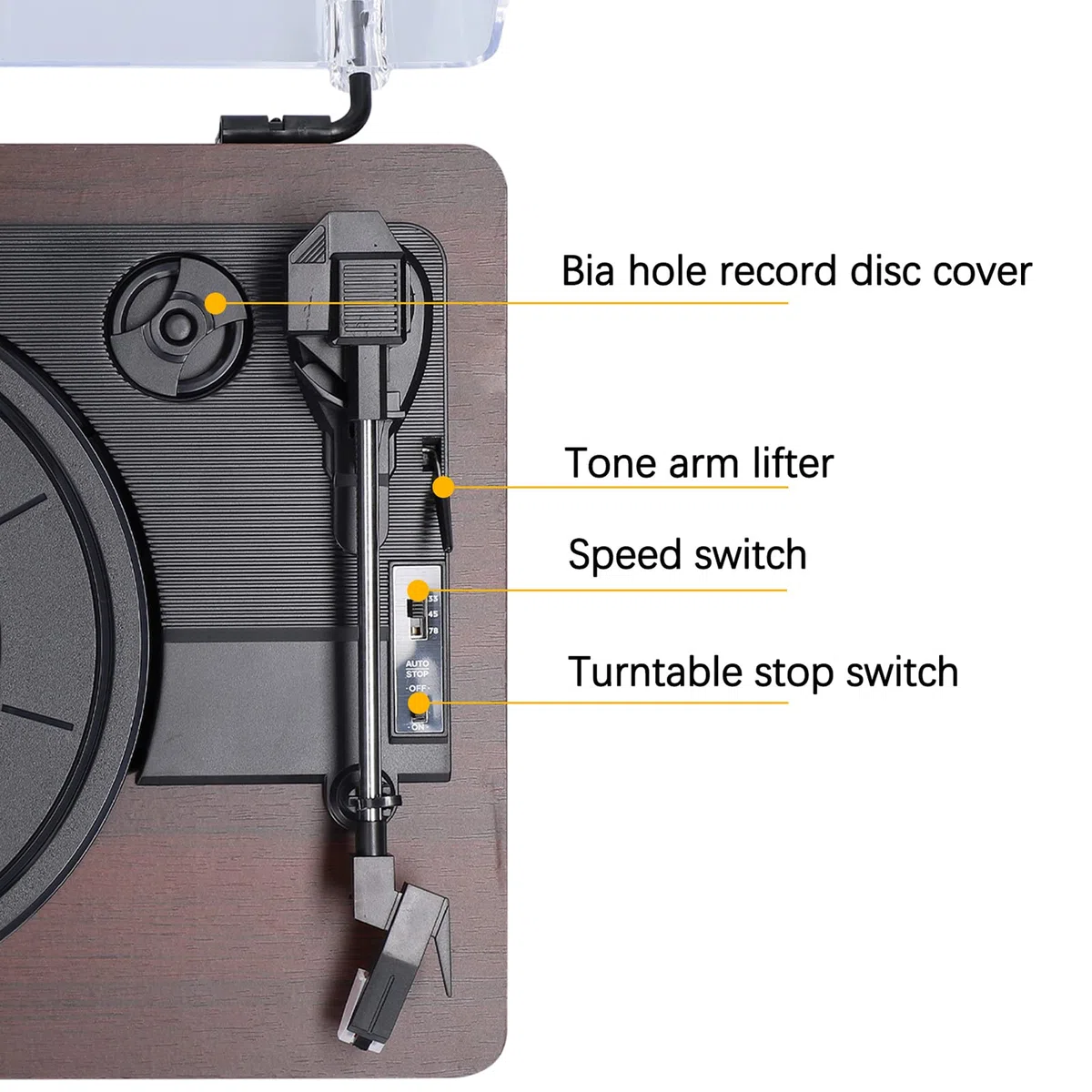Giradischi Grammofono Bluetooth Giradischi a 3 velocità Altoparlanti stereo integrati Ingresso Aux-in Uscita digitale USB Testina magnetica Adatta per dischi in vinile da 7" 10" 12" Suono nitido