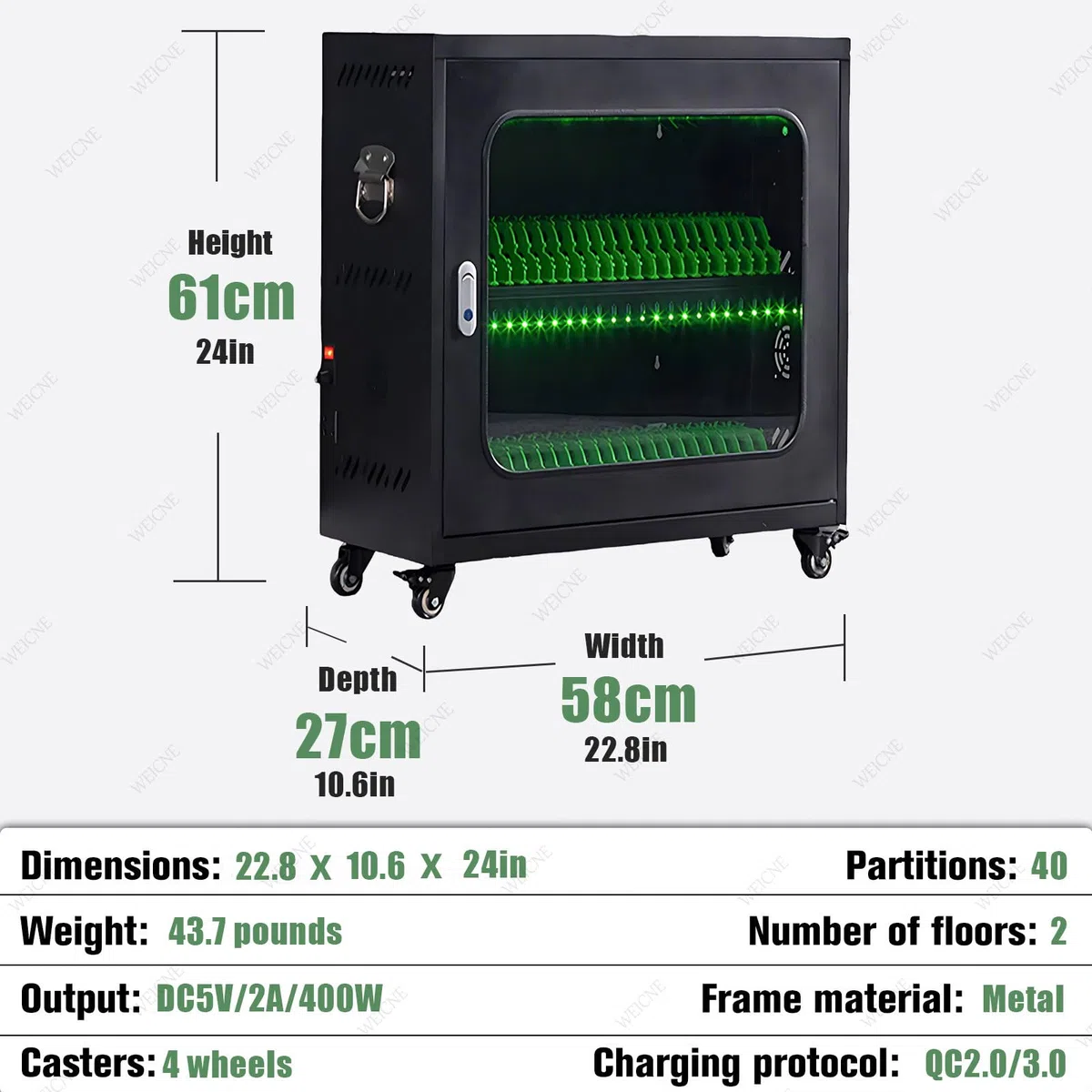 Mobile Charging Cabinet Secure Lock Box per dispositivi fino a 10,5 pollici, 40 slot, ideale per scuole e aziende, stazione di ricarica per telefoni cellulari e soluzioni di archiviazione, nero