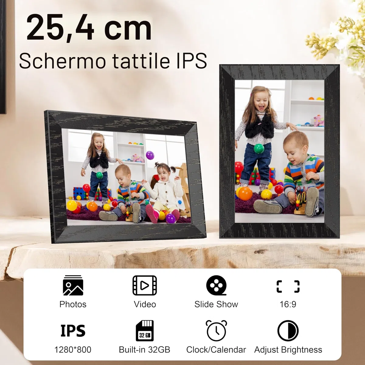 Cornice digitale WiFi - Cornice digitale elettronica da 10,1 Pollici 1280 x 800 HD con memoria da 16 GB, touchscreen IPS con rotazione automatica, controllo tramite app Uhale