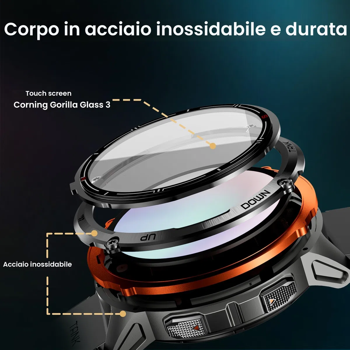 KOSPET Tank T3 Ultra 2 Smartwatch Uomo Rugged, Orologio Militare con GPS, Impermeabile 5 ATM, Schermo AMOLED HD da 1,43 Pollici, Oltre 170 Modalità Sportive, Compatibile con Android e iOS (Nero)