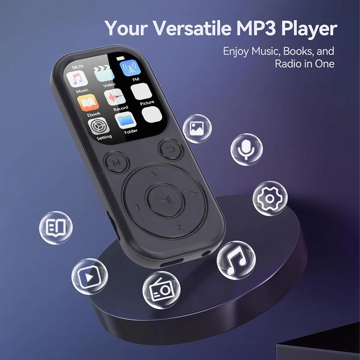 VBESTLIFE Lettore MP3 Bluetooth 5.4 con Supporto per Scheda di Memoria da 128 GB Suono HiFi Lettore Musicale Portatile con Schermo da 2,01 Pollici (Con scheda di memoria 64G)