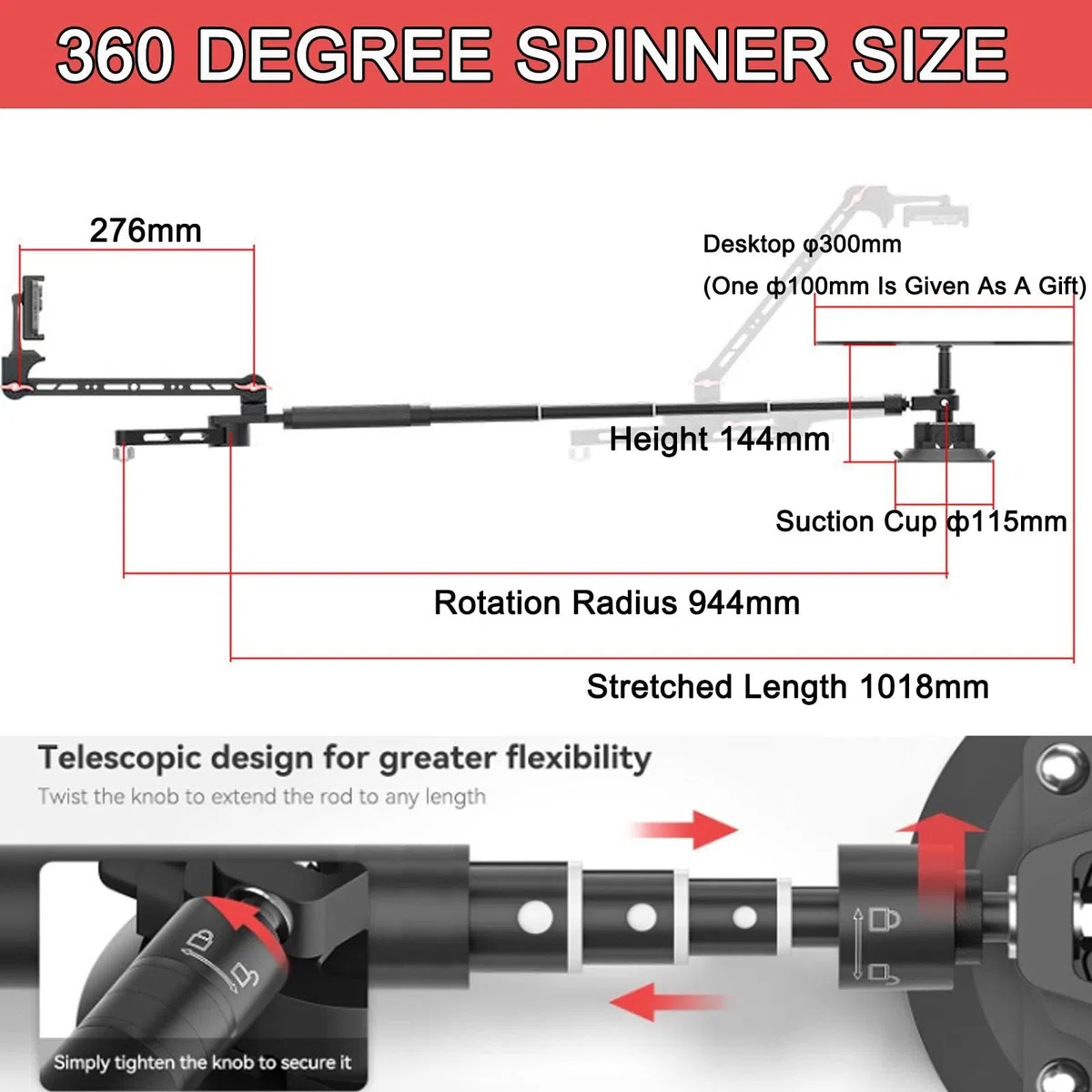 Slider Per Fotocamera Girevole A 360 Gradi | Piatto Girevole Pro Per Fotografia| Giradischi Girevole A 360 Gradi | Piattaforma Video Fotografico +Base A Ventosa +Scatola Portaoggetti ,Black