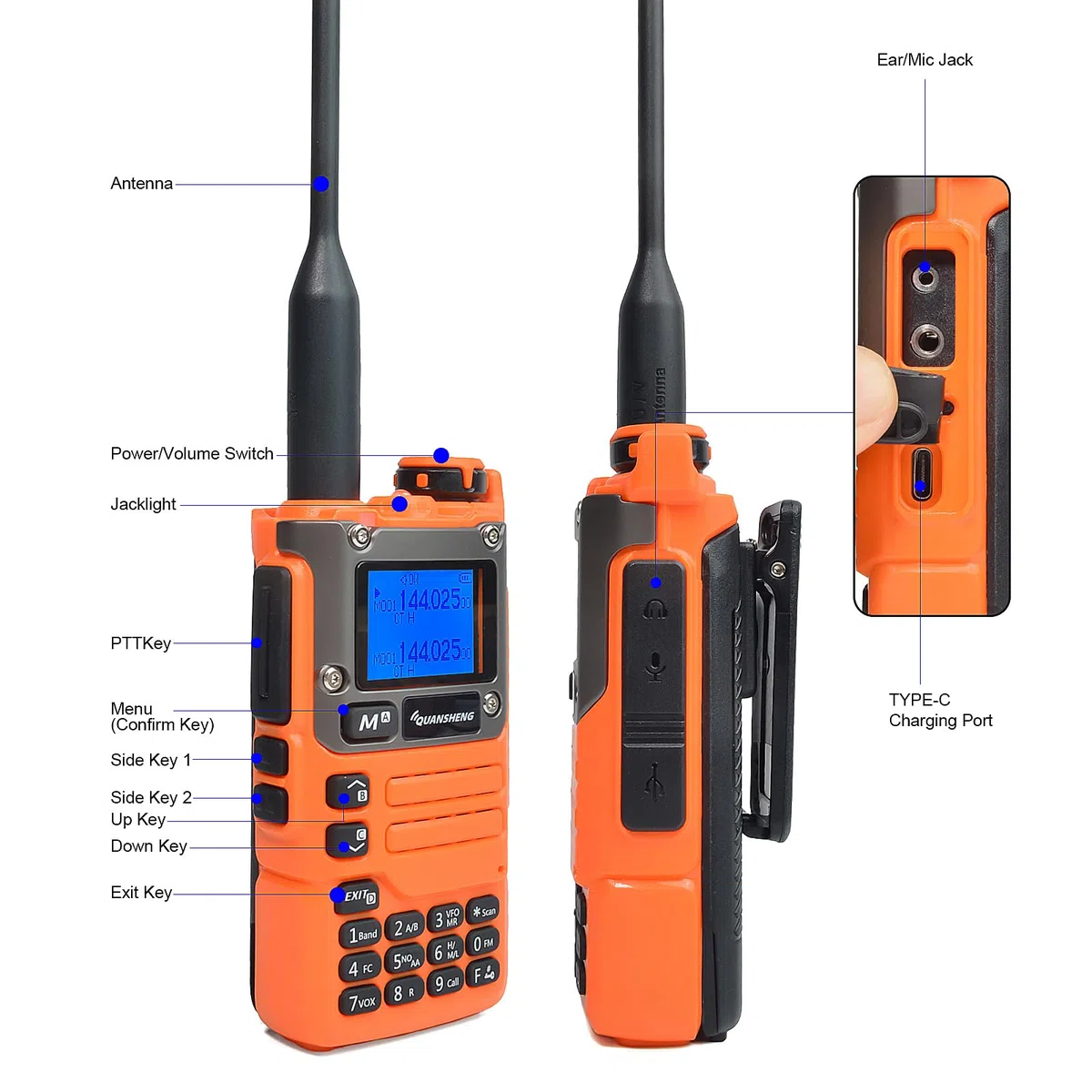 HYS Quansheng UV-K5(8) 5W Dual Band Walkie Talkie, UV-K6 (arancione) Radio a batterie ricaricabili, Radio ricetrasmittente VHF UHF (cuffia leggera, tappo per le orecchie)