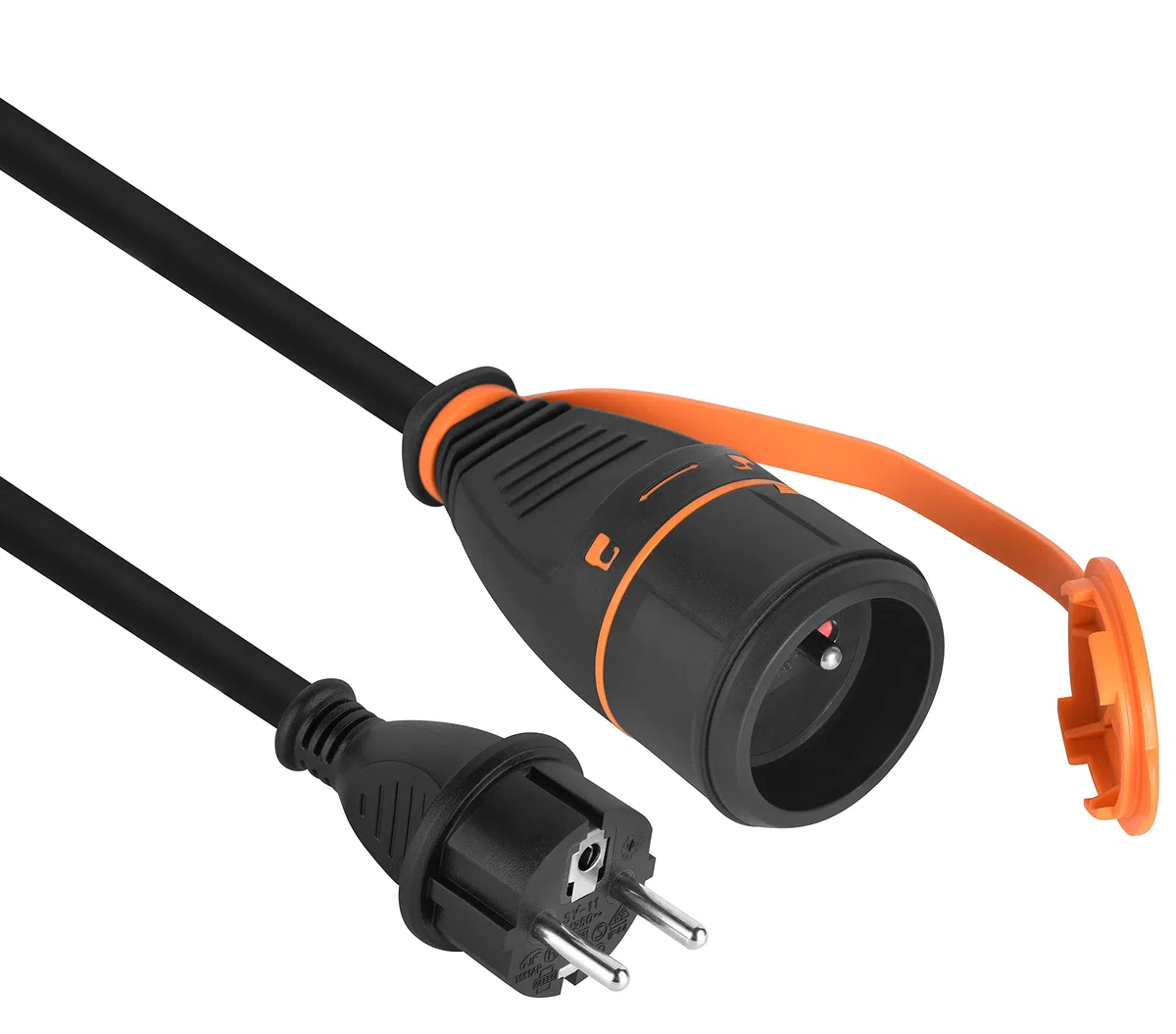 Electraline 01762 Prolunga IP44 20 M in gomma H07RN-F 3G2,5 mm Femmina Francese Electralock dotata di sistema di bloccaggio che impedisce la disconnessione spina-presa, nero