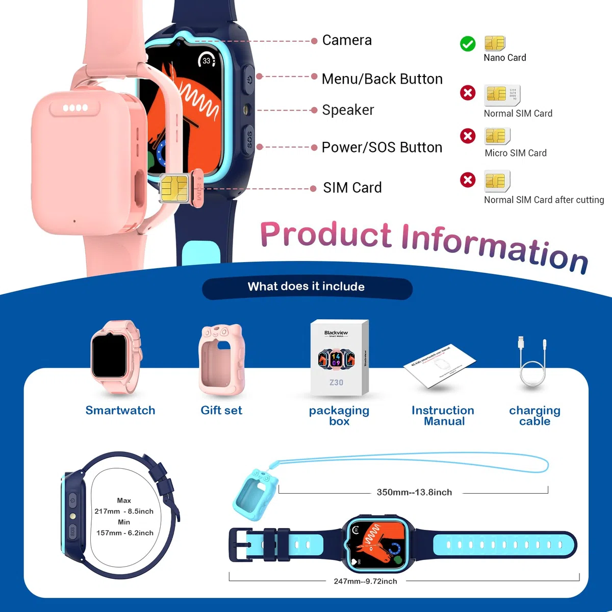 Blackview Smartwatch per bambini - Z30 Blu