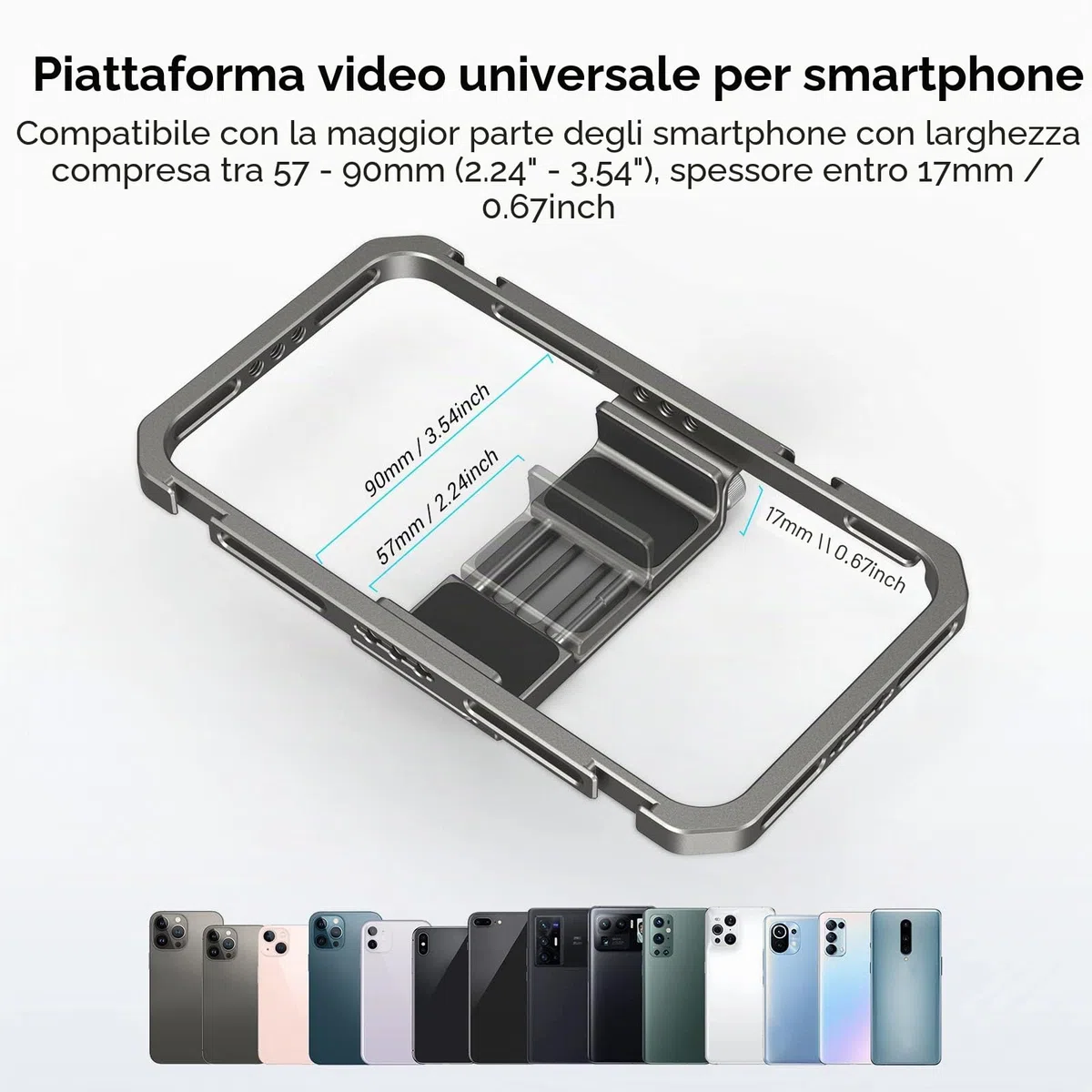 SMALLRIG Universal Phone Cage Gabbia per Cellulare Compatibile con Telefoni con Una Gamma di Larghezza da 62 mm a 86 mm, Gabbia Universale in Alluminio - 2791B
