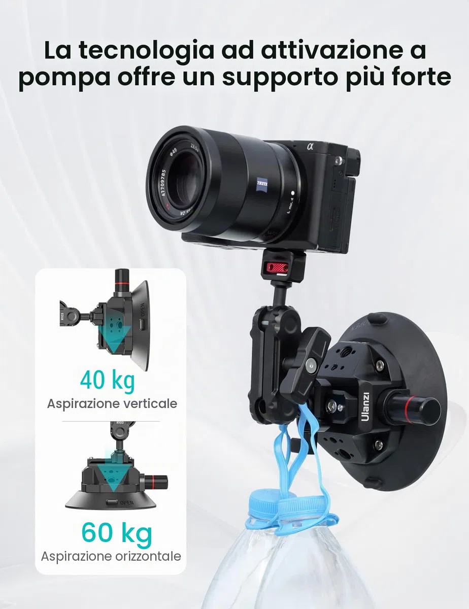 ULANZI SC-02 4,5" Supporto a ventosa per GoPro, supporto a ventosa con pompa e braccio magico NOTA a sgancio rapido, supporto da auto per Insta360, DJI Osmo Action