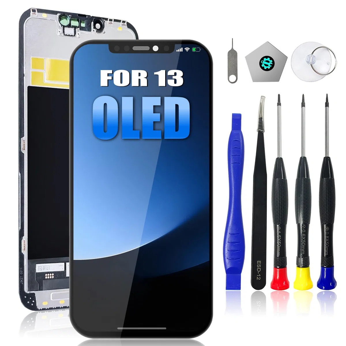 Dinow Schermo per iPhone 13 OLED, 6,1" Touch Screen di Ricambio LCD per iPhone 13 Digitizer Frame Assembly con Full HD 3D Touch + Tool Kit (A2482/ A2631/ A2634/ A2635/ A2633)