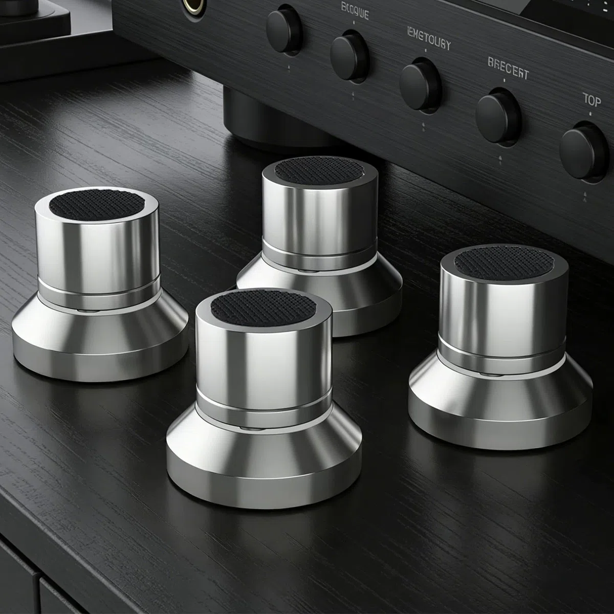 Piedini isolanti per altoparlanti, cuscinetti antivibrazione in acciaio inox con tappetino in gomma per dispositivi HiFi, amplificatori, giradischi e subwoofer