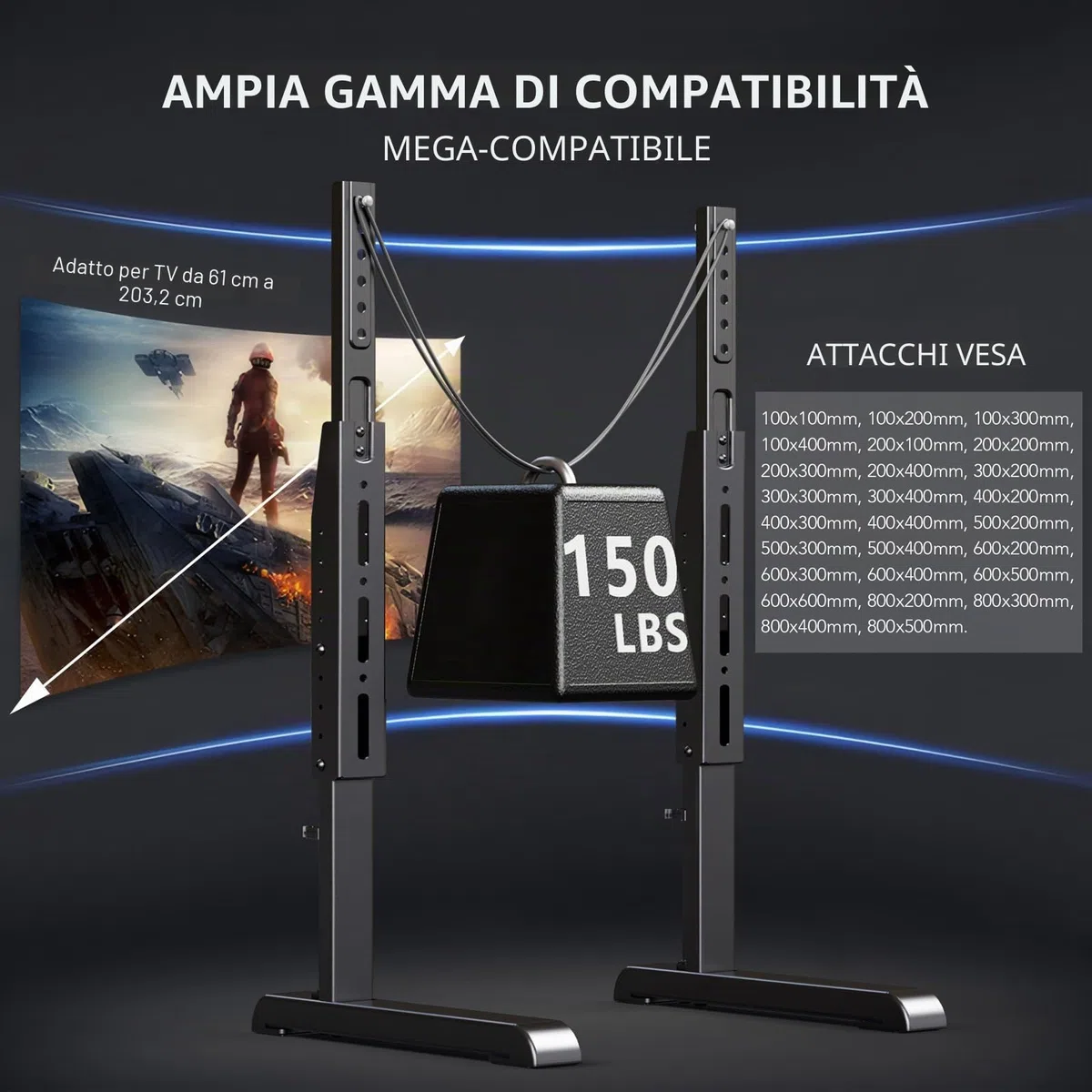 AX WABER Supporto universale per TV, base per TV da tavolo, ricambio senza oscillazioni per la maggior parte dei televisori LCD LED da 24 a 80 pollici, 7 gambe regolabili in altezza per TV fino a 68