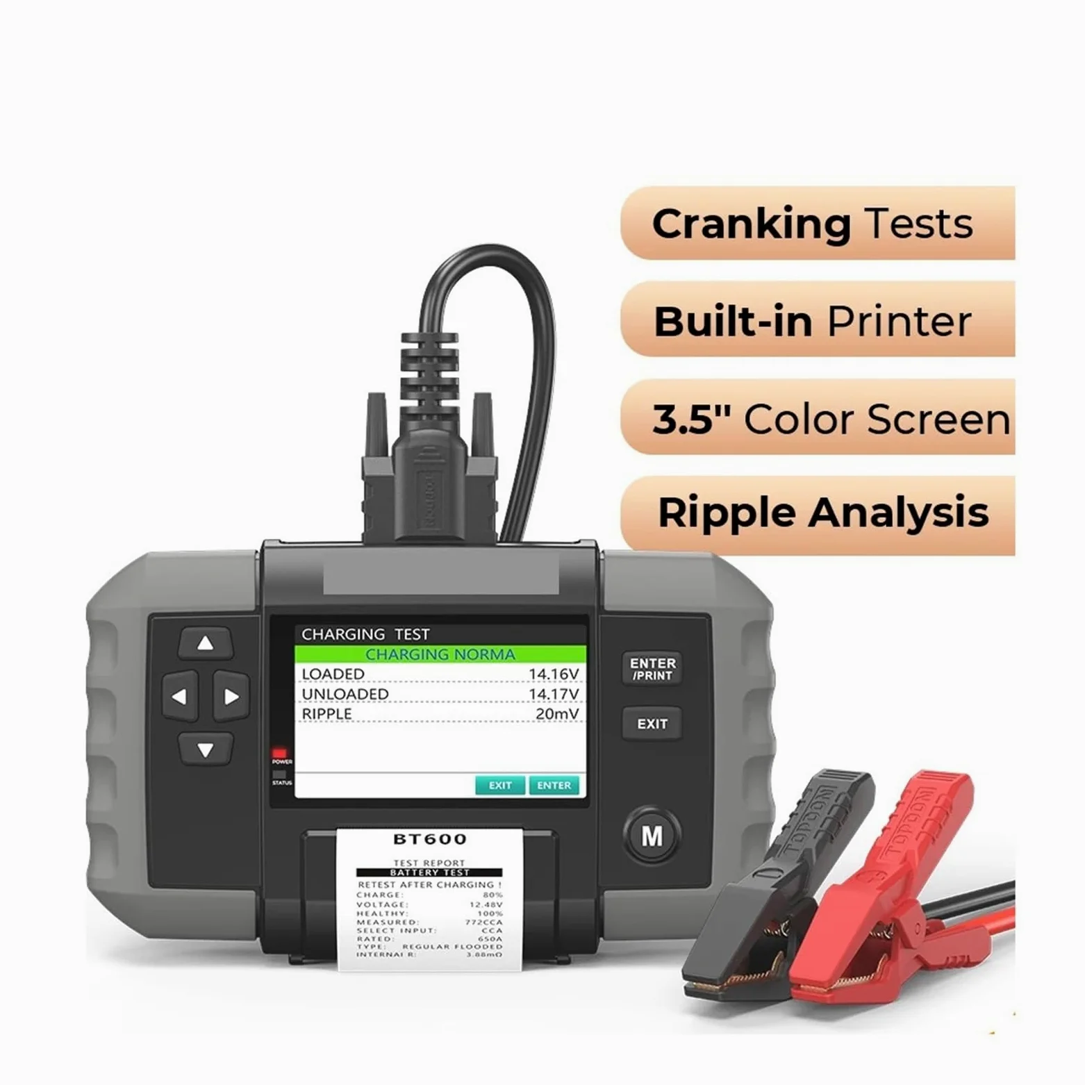 Tester per batterie, BT600 Tester for batteria auto 12V 24V, analizzatore for veicoli al piombo con stampante termica integrata, strumento for batteria auto