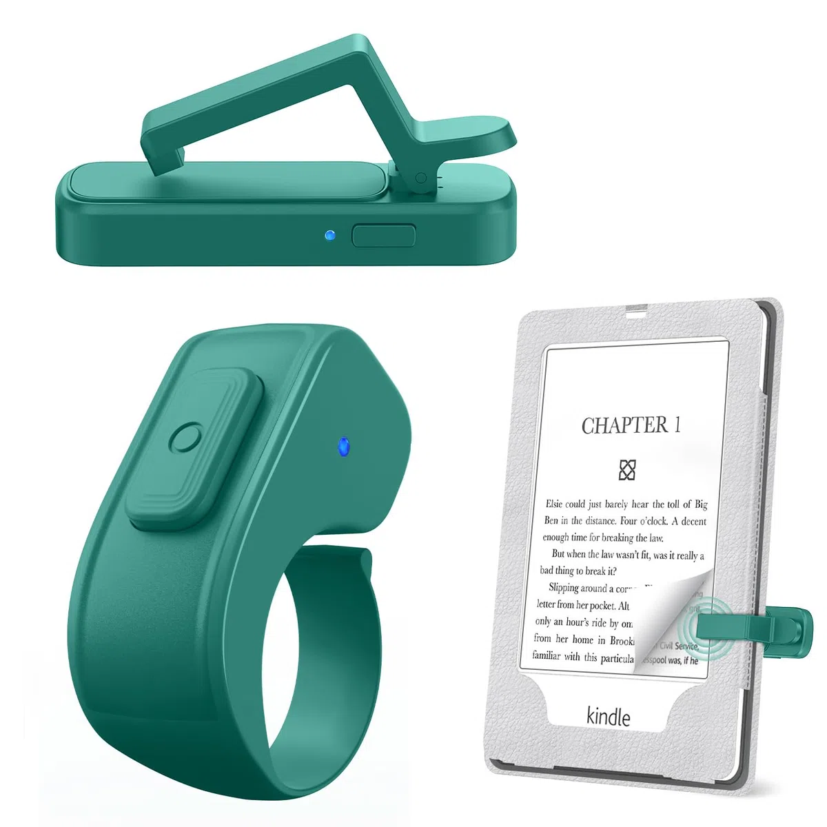 Anello per girare pagina per Kindle, telecomando per iPhone, iPad, tablet Android, e-reader, clicker, accessori per Kindle, registrazione video e scatto selfie (giada)
