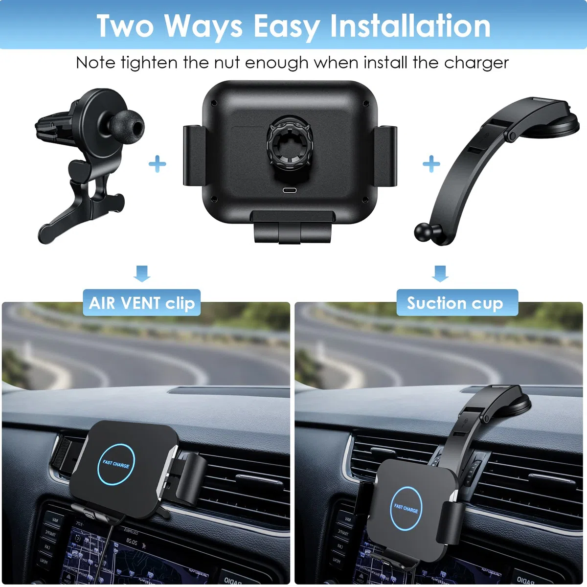 Qoosea Qi 15W Caricatore Wireless Auto, Doppia Bobina Caricabatteria da Auto Senza Fili Supporto Telefono per Bocchette e Cruscotto, Porta Cellulare Auto per Samsung Z Fold 4/3/2 iPhone Xiaomi Huawei