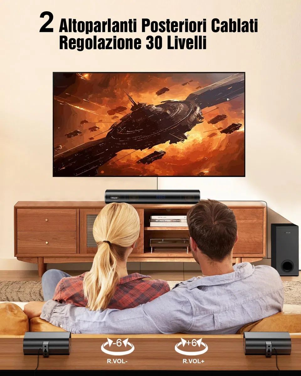 Hiwill 5.1CH Soundbar, Home Theatre Dolby Atmos Surround Casse, 2 Altoparlanti Surround Cablati, TV Sound Bar, Bluetooth PC Speaker con Subwoofer da 5.25'', 380W Potenza di Picco, eARC/OPT, 2025
