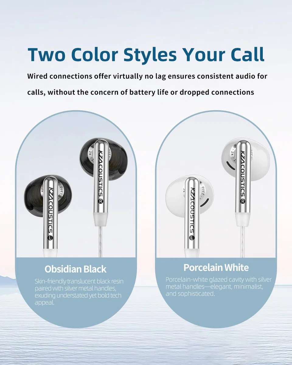 KZ Duet - Auricolari in-ear cablati con doppio driver, con microfono, per PC, cellulare, Nintendo Switch, isolamento acustico, auricolari stereo HD, comodi per i viaggi (bianco, microfono)