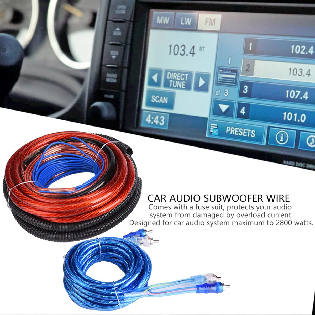 Kit Cavi Amplificatore Calibro 4, Kit Subwoofer 2800 W Kit Cablaggio Amplificatore Facile da Installare con Tuta Fusibile per Installazione Altoparlante Amplificatore Audio
