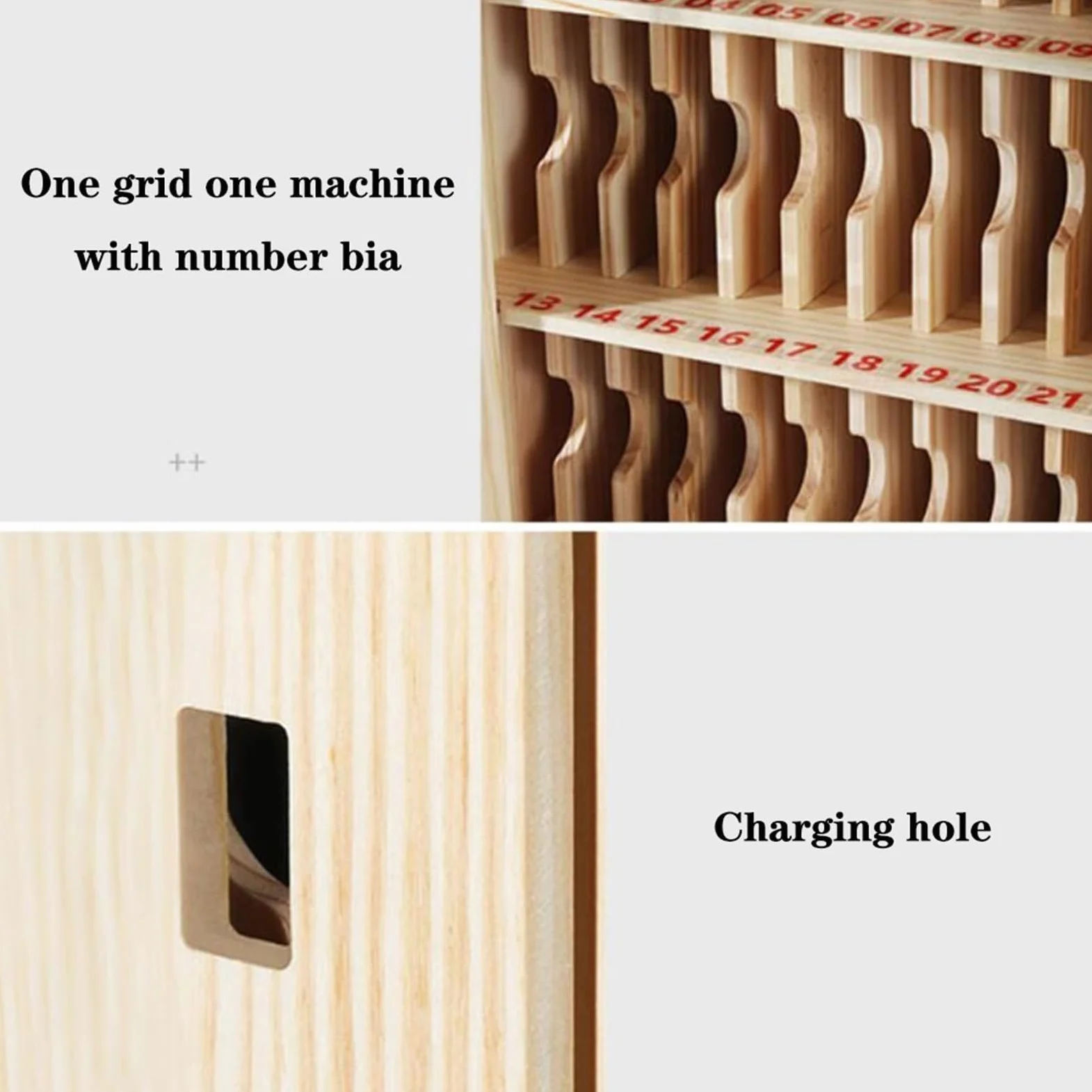 Supporto da parete in legno per telefoni cellulari, ufficio e sala conferenze, sicuro 24 pezzi, soluzione di archiviazione in legno elegante per telefoni e accessori