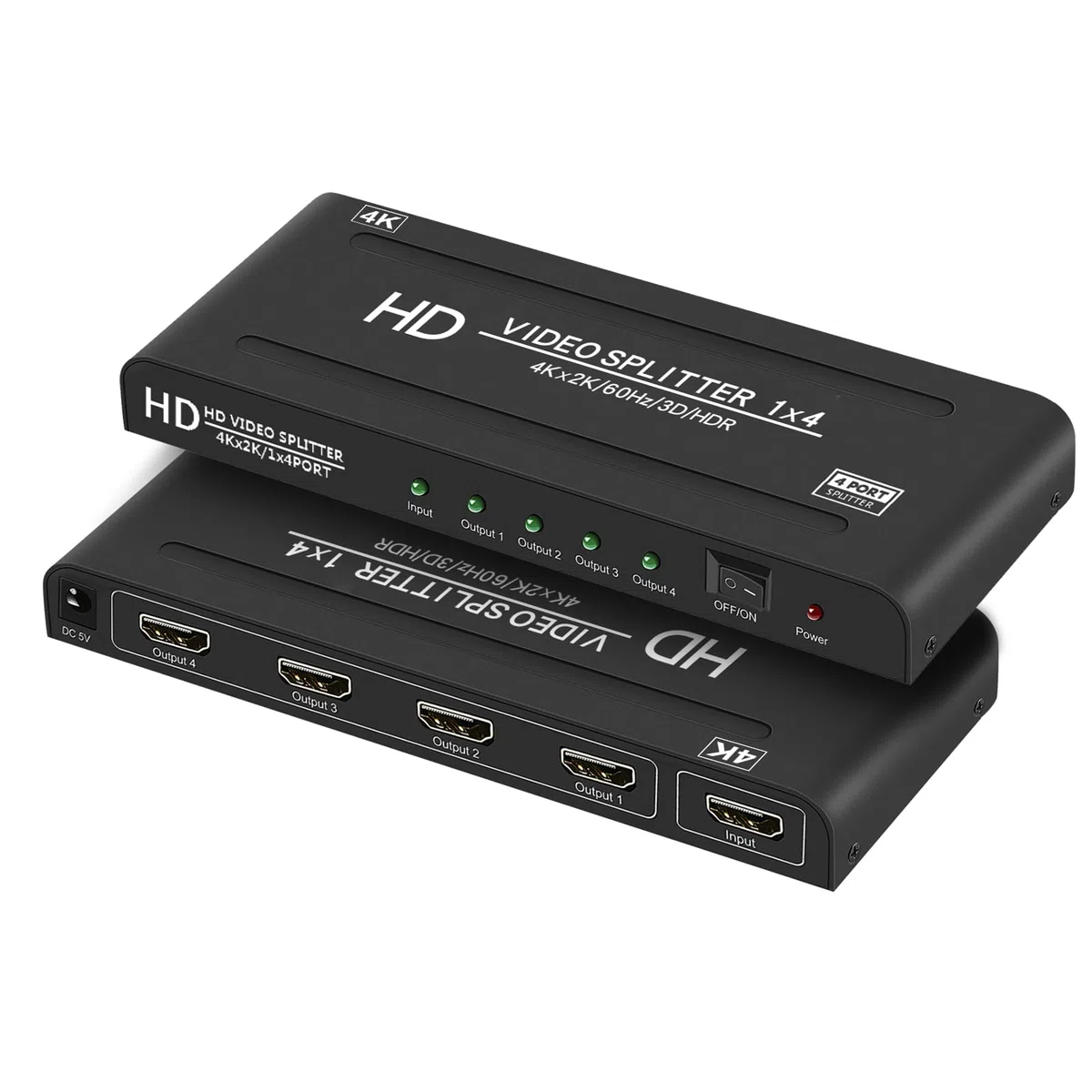 Splitter HDMI 4K a 60Hz 1x4 4:4:4,18 Gbps, splitter HDMI 2.0 alimentato a 4 porte, supporto 1 in 4 out, sincronizzazione 4K 1080P, HDR10, 3D, solo schermi duplicazioni/mirror (non estendibile) per