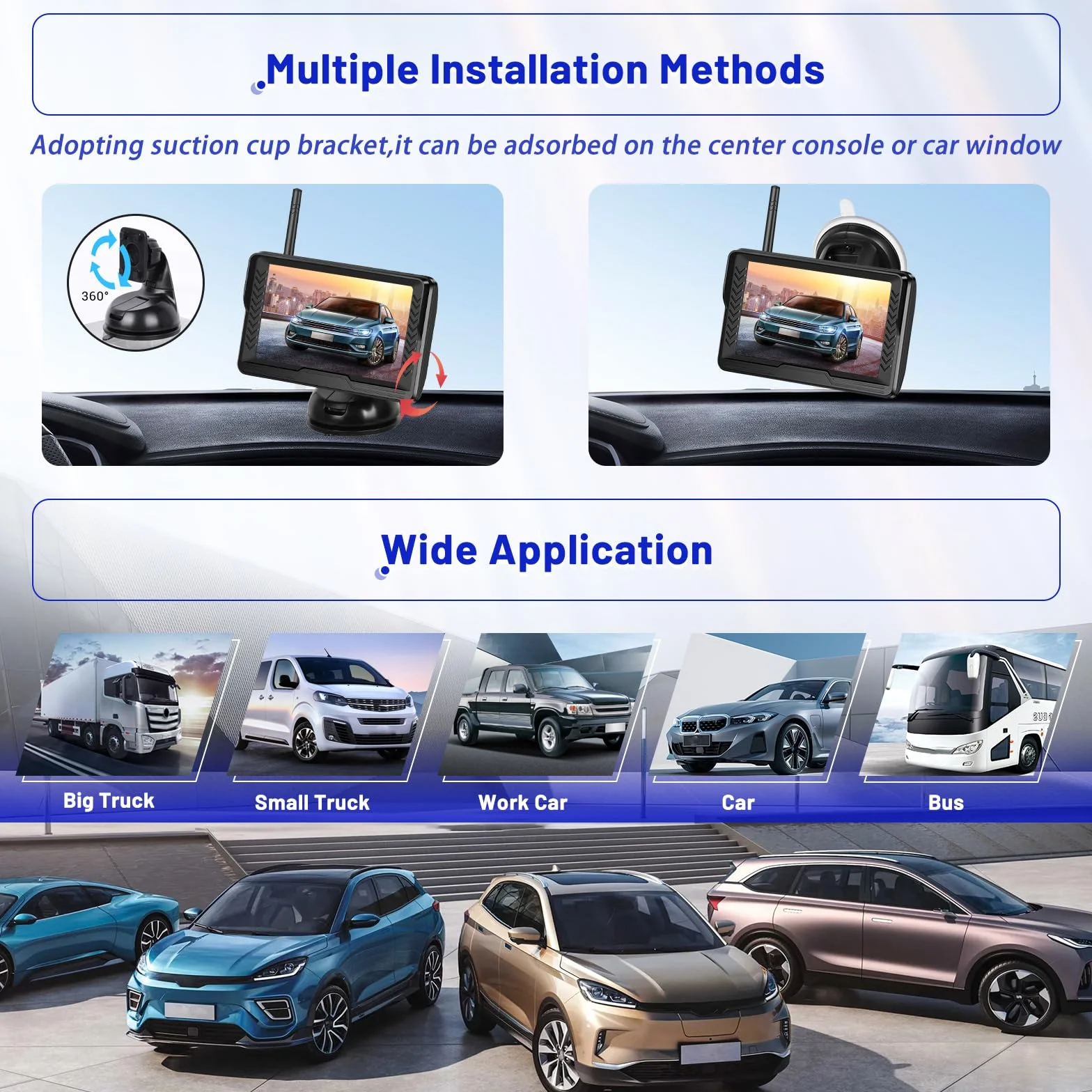 Hikity Telecamera Retromarcia Wireless AHD 5" LCD IP69 | Visione Notturna a Colori, Telecamera Posteriore, per Auto 12V