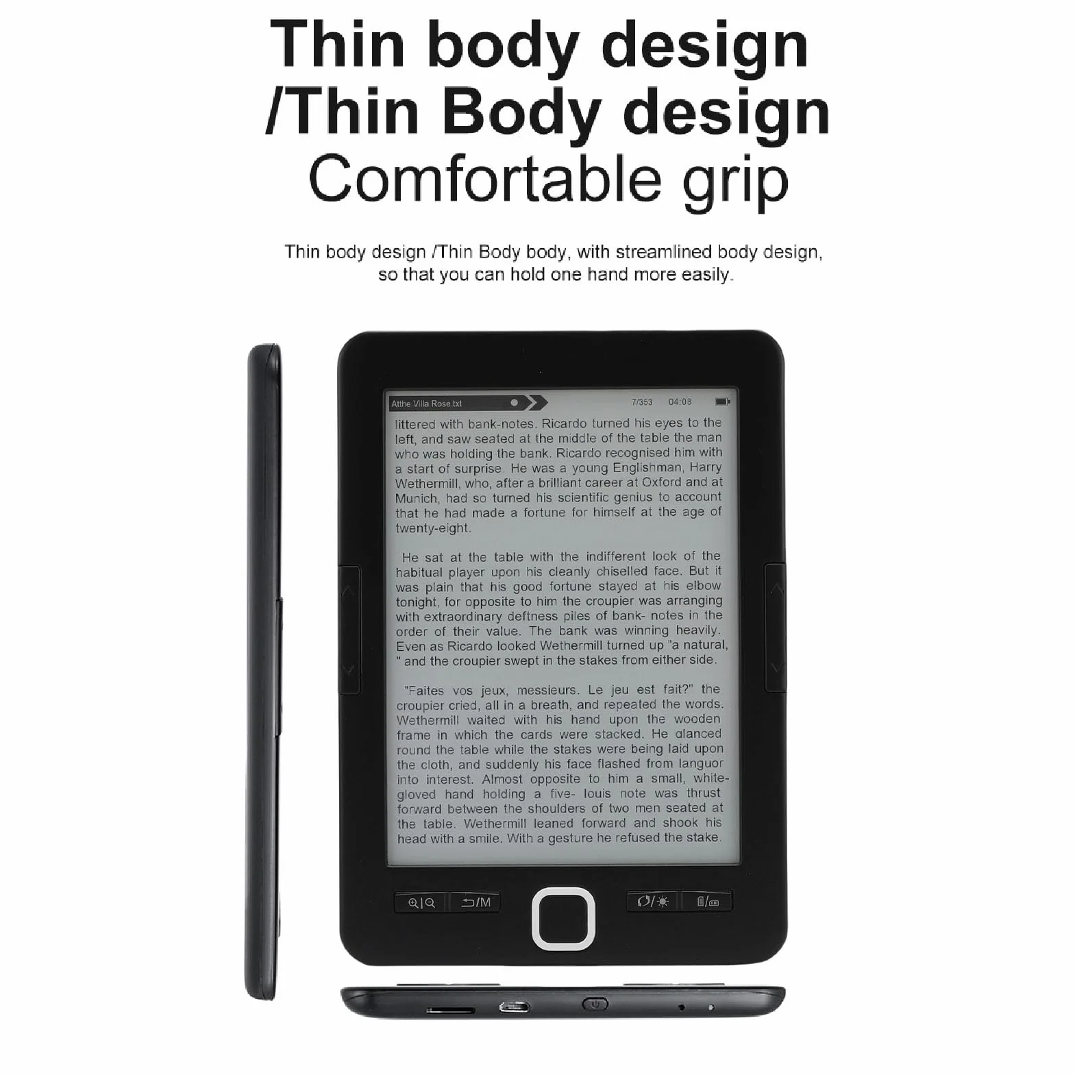 Zunate Lettore di Ebook da 6 Pollici con Kit di Casi di Protezione, Carta da 8G 128 MB Schermo Portatile Digital Reader Digital Reader Supporta più Formati di Immagini di Testo per la