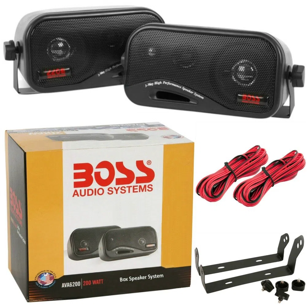 2 BOSS AUDIO SYSTEM AVA6200 AVA 6200 casse nere bass reflex 18,50 cm a 3 vie 100 watt rms 200 watt max per interni auto casa locali commerciali, a coppia