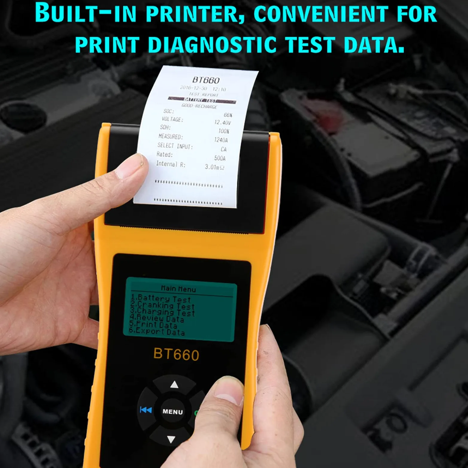 Cryfokt Tester Batteria Auto 12V, Analizzatore Batteria Digitale Auto con Stampante Integrata per Batterie Al Gel AGM Normali, Supporto Multilingue, capacità di Carico 100-3000 CCA