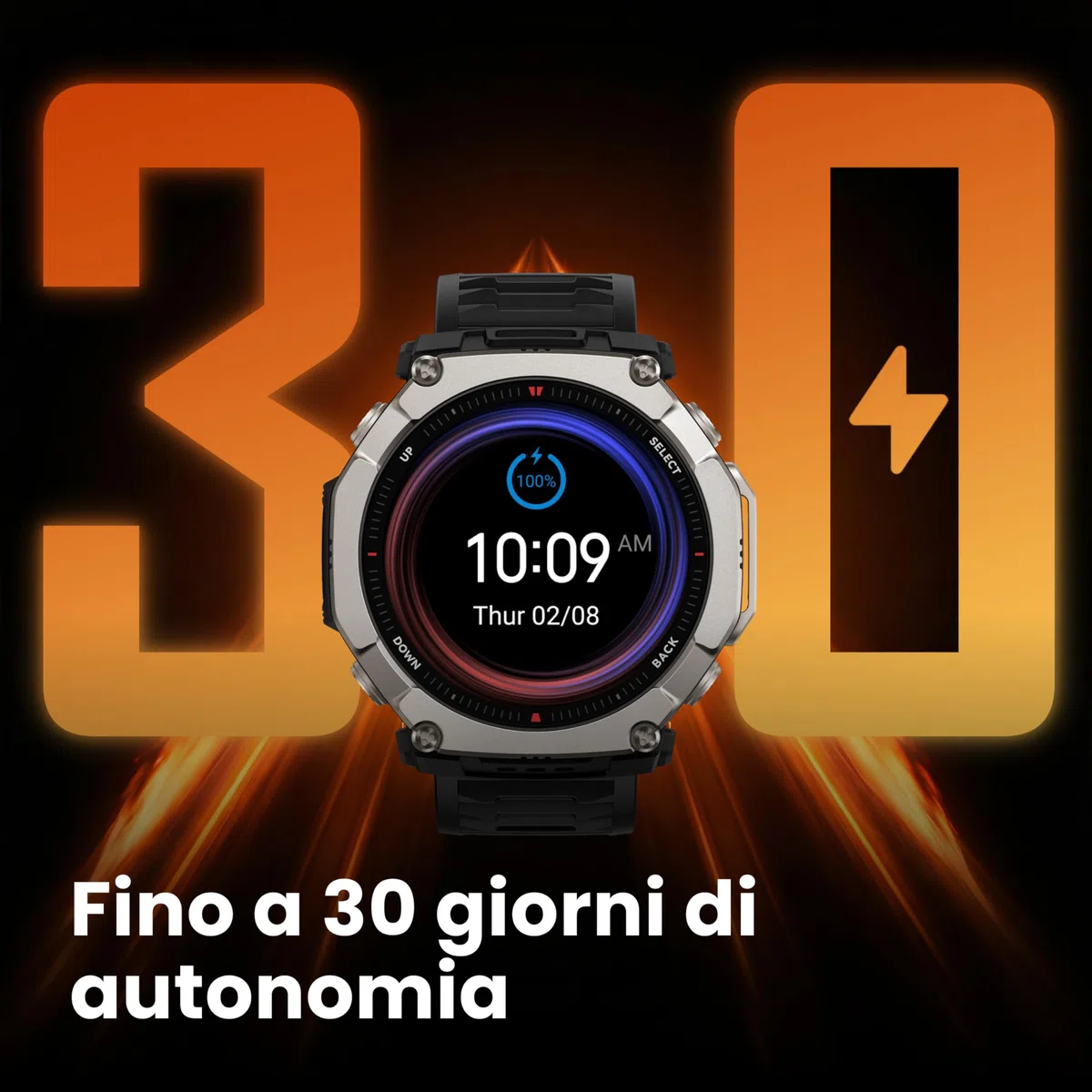Amazfit T-Rex Ultra 2 Smartwatch Outdoor GPS Dual-Band, Cassa in Titanio 51 mm, Display AMOLED in Vetro Zaffiro 1,5", Torcia, 30 Giorni Batteria, Mappe Offline, 10 ATM, 180+ Sport, Android e iPhone