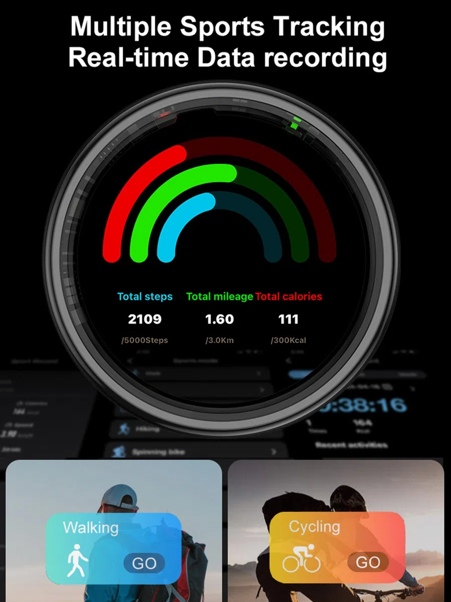 findtime Smart Ring Fitness Ring con display LED Display Smartring Uomo Donna Android iOS Contapassi cardiofrequenzimetro SpO2 Fitness Tracker Anello Sonno Attività Tracker IP68 Tik Tok Scrolling Ring