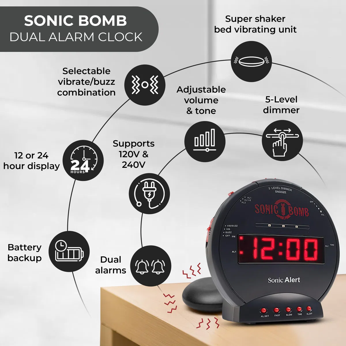 Geemarc, Sonic Bomb, Sveglia con vibrazione, max. 113 dB