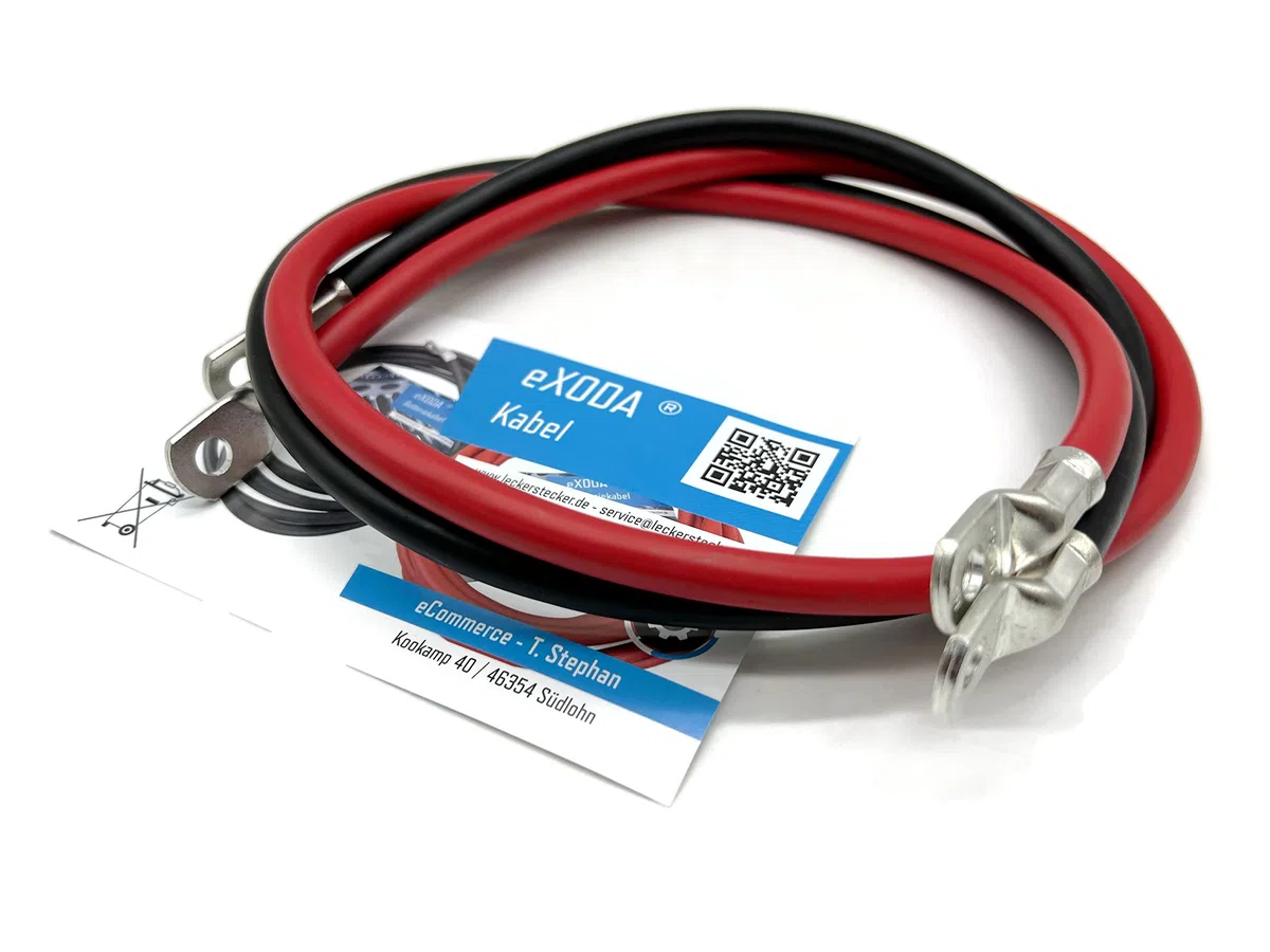 Exoda Cavo Batteria Set 35 mm² 100cm con capocorda M6 Rosso Nero per Auto Barca Moto alta flessibilità 99 percento rame per trasmissione energetica affidabile in sistemi 12V