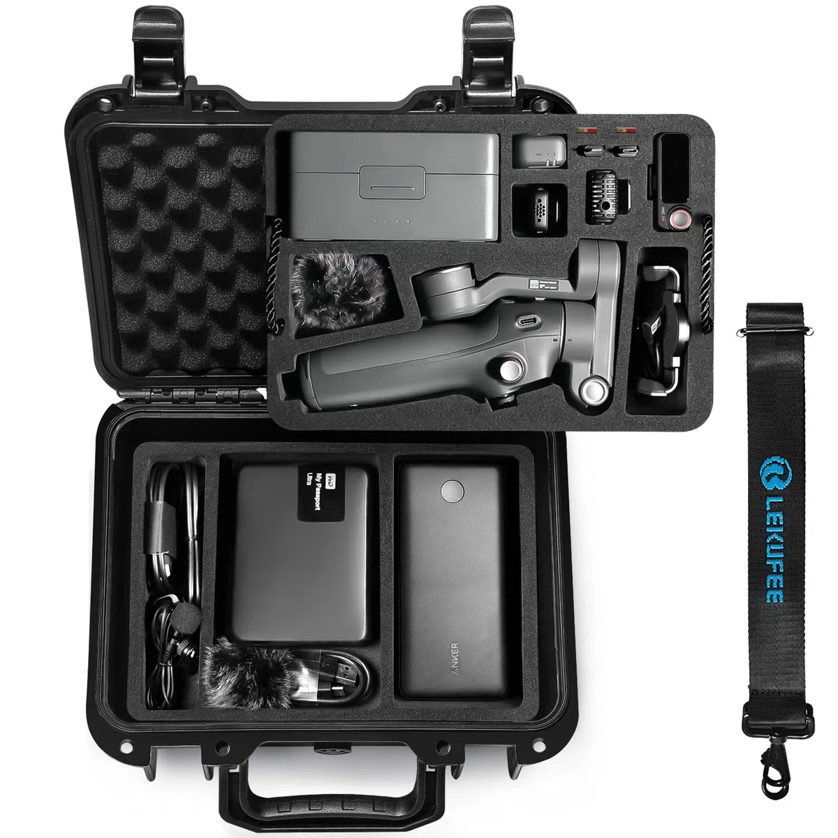 LEKUFEE Valigia Rigida Impermeabile e Portatile per DJI Osmo Mobile 8,Osmo Mobile 7P/7,Stabilizzatore Gimbal,DJI Mic 3/2/Mic Mini e Altri Accessori (Solo Custodia)