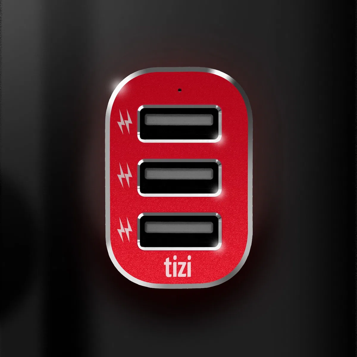 tizi Turbolader 3X Mega (7,2A, Monza Rot Edition) - Caricatore Auto USB a 3 Porte con Testa in Alluminio di Alta qualità