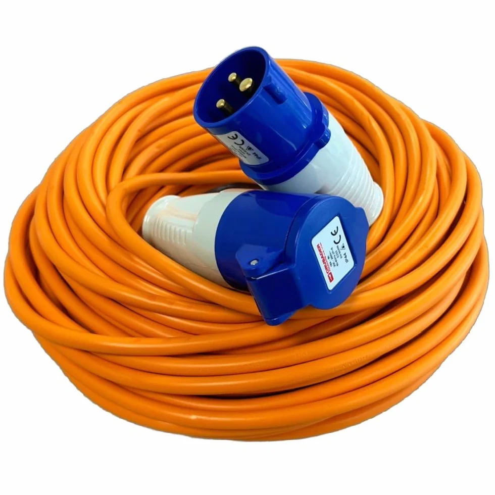 Cavo di prolunga da 25 m, resistente, 240 V, 16 A, per campeggio, roulotte, colore arancione ad alta visibilità, perfetto per camper e camper (25 m)