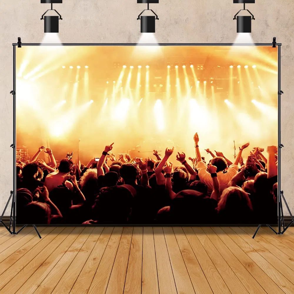 12x10ft Fase Spotlight Sfondo Concerto Live Plateform Sfondo Rock Star Musica Spettacolo Pubblico Banner Party Decorazioni Forniture Foto Ritratto Vinile Studio Video Prop