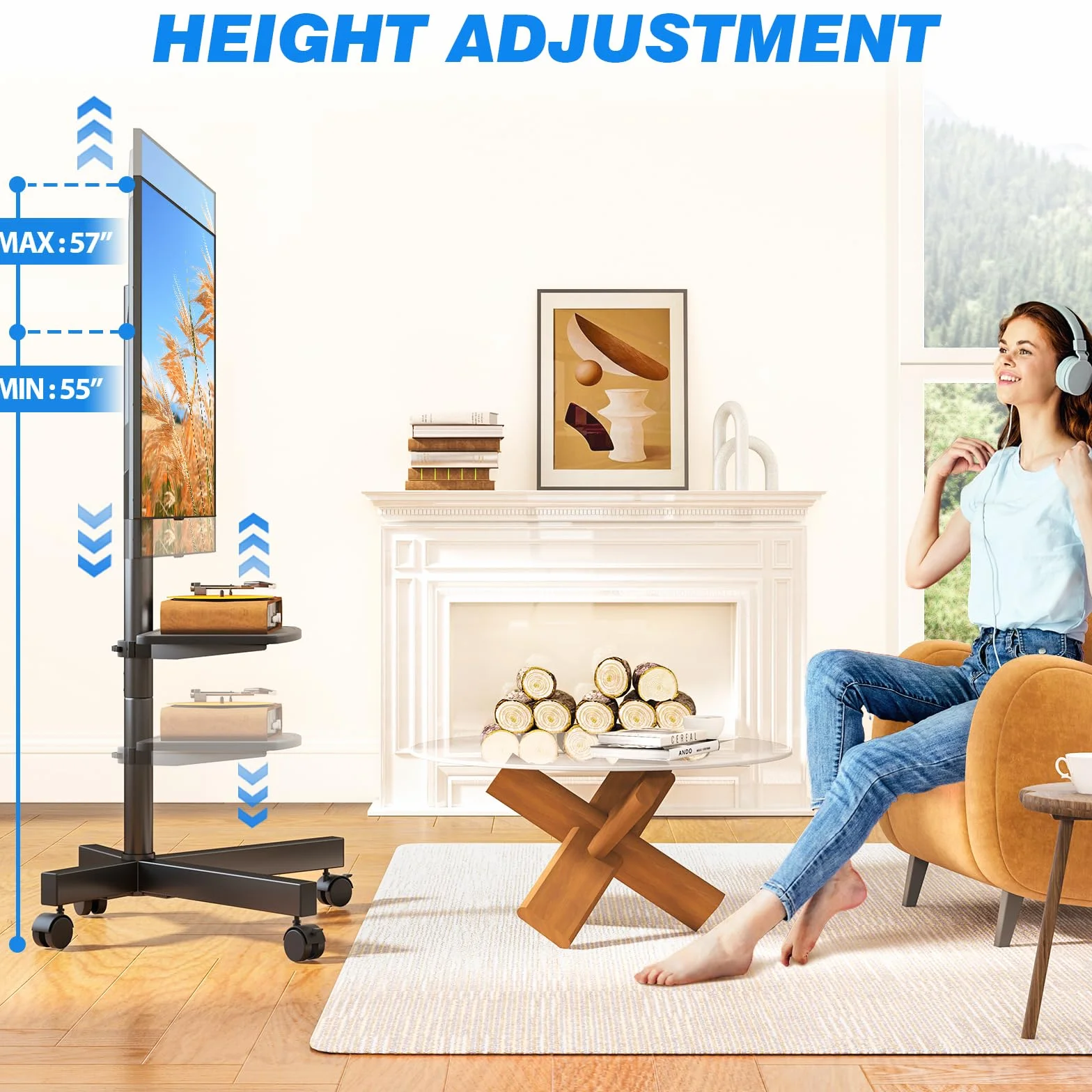 RFIVER Supporto TV da Pavimento Porta TV con Ruote Carrello per Schermi Plasma/LCD/LED 27-60 Pollici, Mobile TV con Ruote Max.40 kg, Max VESA 400 x 400 mm con Altezza Regolabile Nero