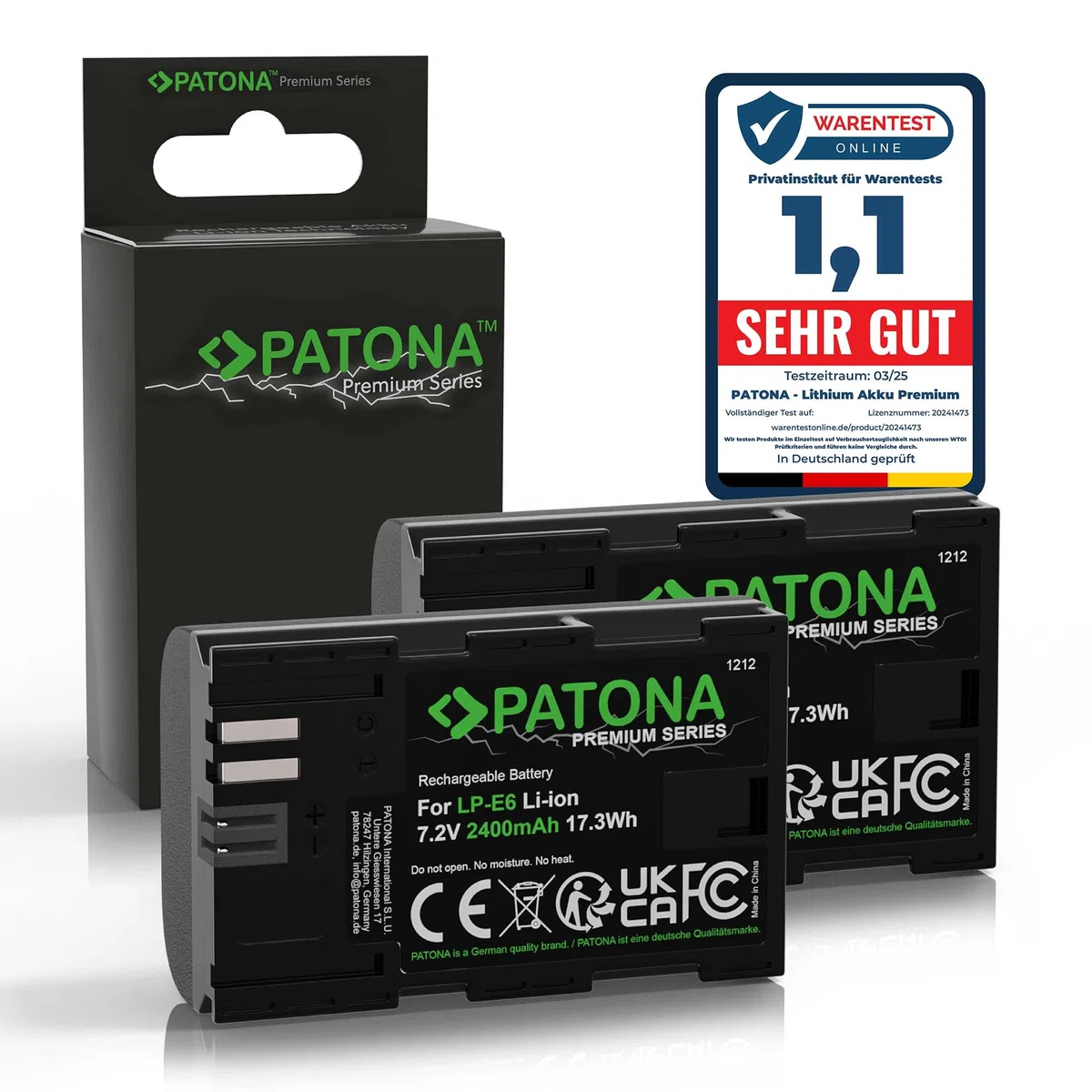 PATONA 2x Premium Batteria LP-E6 2400mAh – ricambio per Canon LP-E6 – compatibile con EOS 5D Mark II/III/IV 5DS 6D 7D 60D 70D 80D 90D R R5 R6 XC10 XC15 – per reflex e mirrorless Canon