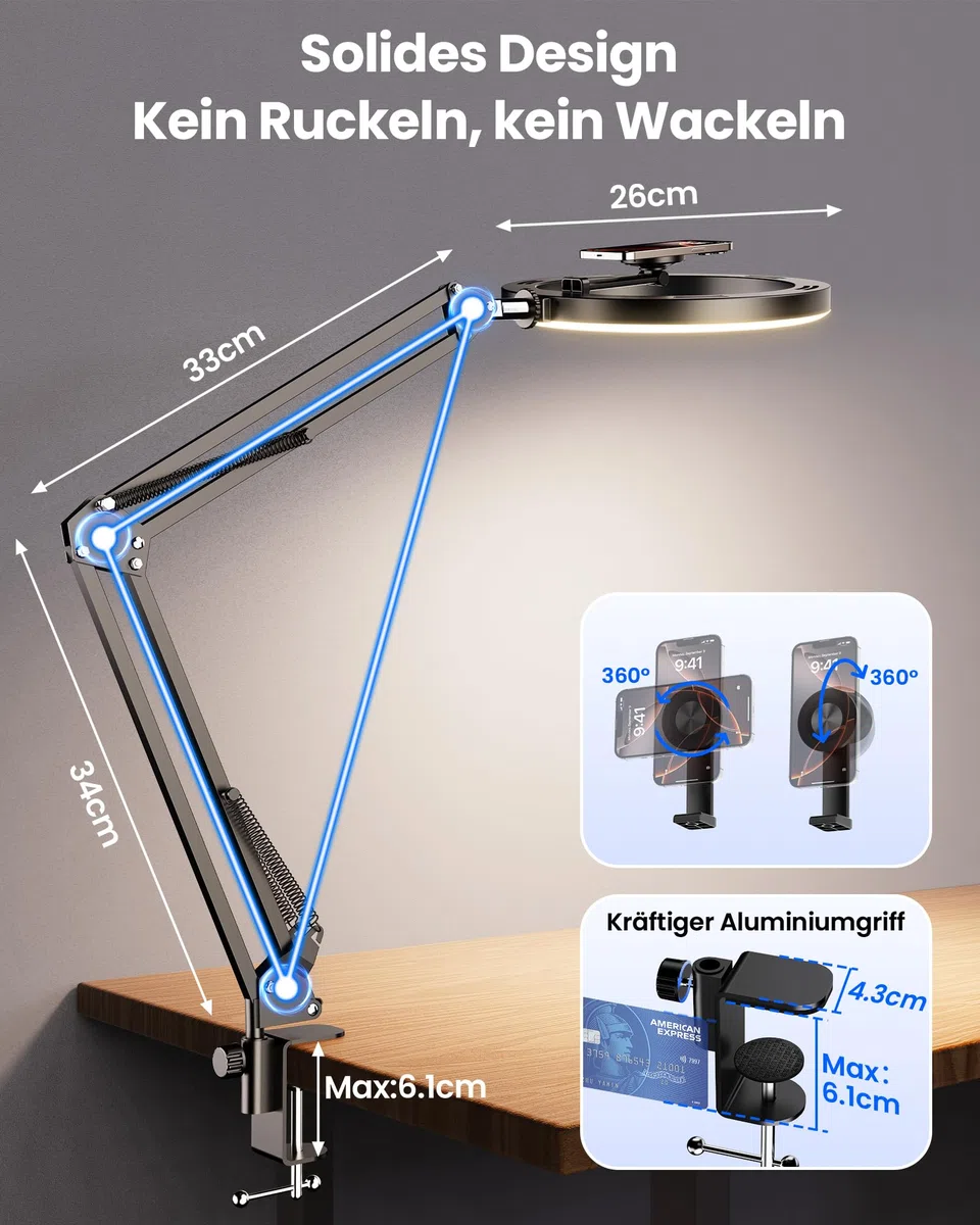Evershop Supporto magnetico per cellulare con luce ad anello per cucina e alimenti – Luce ad anello con treppiede per tavolo