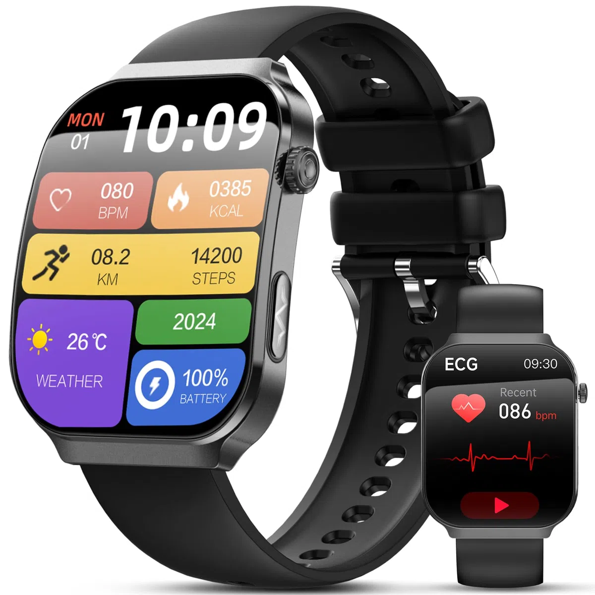 2026 Nuovo Smartwatch con ECG, 2.2” Curvo Orologio Con Pressione Sanguigna/HRV/ SpO2/Acido Urico/Emozioni/Fatica/Sonno/Cardiofrequenzimetro Per Uomo Fitness Tracker,IP68 iOS Android