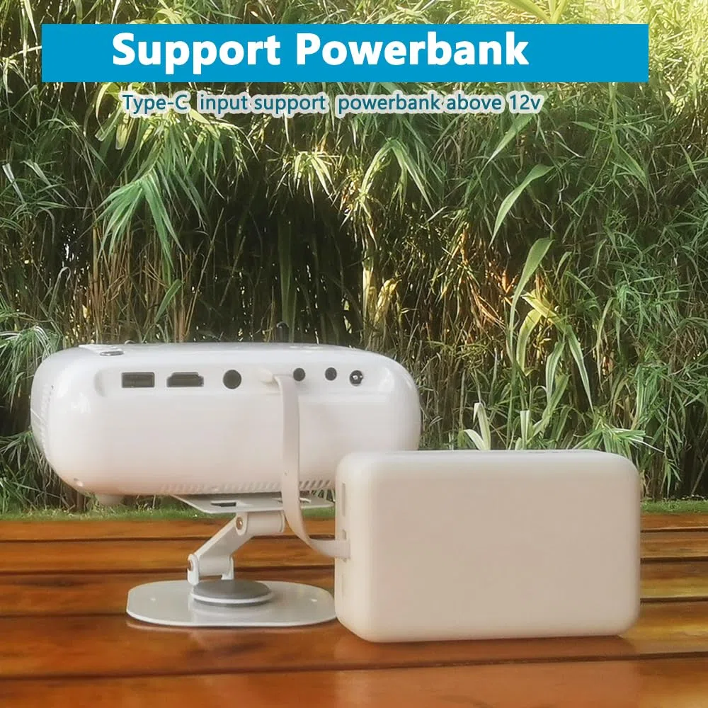 Mini proiettore HD, alimentato da Powerbank, 10000 lumen portatile con treppiede per cinema di viaggio all'aria ultima intervento, compatibile con Android/iOS/Windows/TV Stick/HDMI/USB